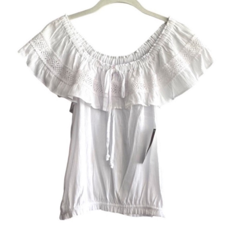 NEW No Boundaries Sleeveless Blouse Crochet Ruffle Top White Size S (Juniors)